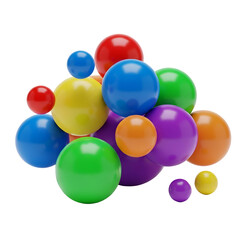 A cluster of colorful balloons in various sizes against a clean white background with a playful and vibrant mood.