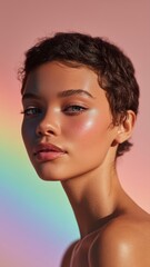 健康的で輝く肌の若い女性のポートレート。美容やスキンケアのイメージに最適な写真。