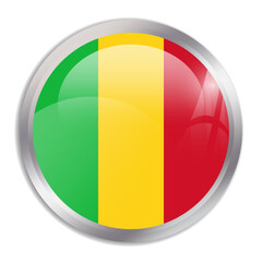 Fototapeta premium Mali flag - glossy circle button in metal frame displays a colorful flag of a country cultural identity and heritage. The essence of national pride and unity.