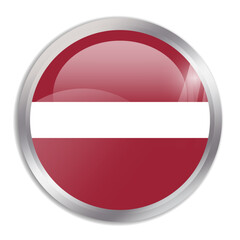Latvia flag - glossy circle button in metal frame displays a colorful flag of a country cultural identity and heritage. The essence of national pride and unity.