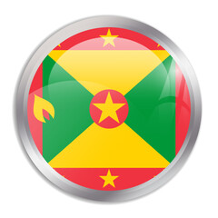 Grenada flag - glossy circle button in metal frame displays a colorful flag of a country cultural identity and heritage. The essence of national pride and unity.
