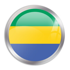 Obraz premium Gabon flag - glossy circle button in metal frame displays a colorful flag of a country cultural identity and heritage. The essence of national pride and unity.