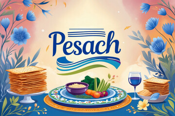 Greeting Card Traditional religion Judaism Jewish Holiday of Passover Pesach in Israel AI Generative