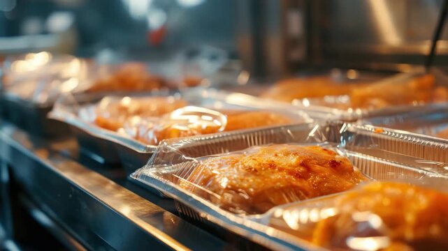 A close-up view of delicious chicken wings baking in an oven. The wings are wrapped individually and placed on a metal tray. Perfect for a hearty meal or appetizer at your next gathering.
