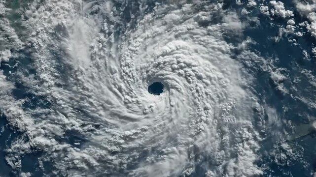 Aerial view of a powerful hurricane forming over ocean waters