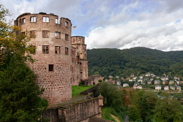 Historic Castle Tower over Heidelberg Germany.The ruins of an old tower at Heidelberg castle Baden Wurttemberg, Germany.
