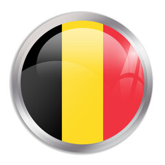 Fototapeta premium Belgium flag - glossy circle button in metal frame displays a colorful flag of a country cultural identity and heritage. The essence of national pride and unity.