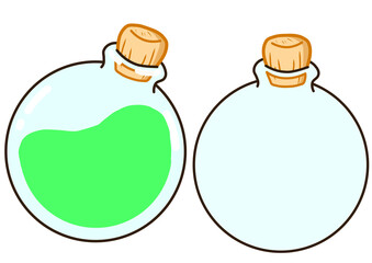 Fantasy potion bottle illustration with magical liquid in glass vial alchemy elixir concept for games fairy tale mystical art and enchanted fantasy design