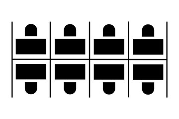 Office cubicles with dividers top view. Schematic floor plan of seatings. Desks and chairs furniture silhouettes. Seating arrangement in business workspace. Vector graphic illustration