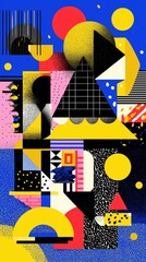 Geometric Abstract Composition with Bold Colors and Shapes