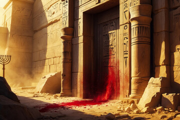 Door Jewish house paint blood sacrificial lamb historical event exodus Jews from Egypt AI Generative
