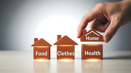 Prioritizing life's essentials with a hand placing a home icon