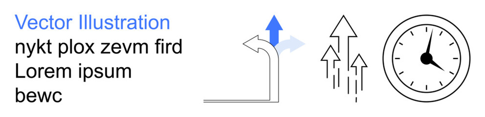 Fototapeta premium Time management, growth strategies, decision-making, progress tracking, future planning, goal achievement. Arrows pointing up and a clock time and growth. Perfect for time management and growth