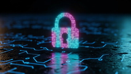 Vibrant binary code padlock glowing on a dark digital circuit board, symbolizing robust cybersecurity, encrypted data protection, and secure online privacy in the evolving technological landscape