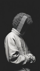 Conceptual Portrait of Man with Abstract Mask in Dark Mood