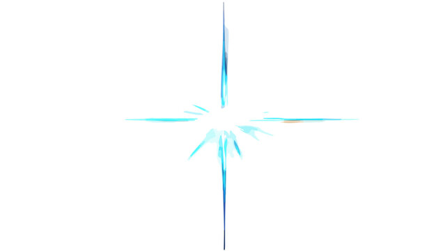 Helles, strahlendes Lichteffekt-Overlay mit vierzackigem Stern und blauem Schimmer auf wei&szlig;em Hintergrund.