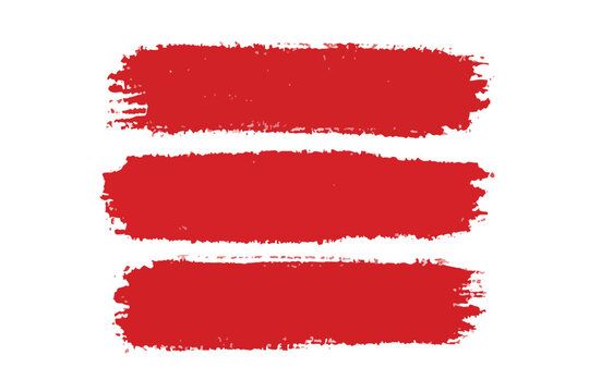 Drei rote, handgemalte Pinselstriche in horizontaler Anordnung auf wei&szlig;em Hintergrund, ideal f&uuml;r Design.