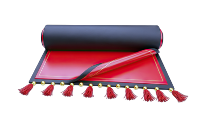 Rolled-up Red Carpet with Tassels Isolated on White
