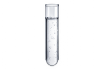 Test tube with clear liquid and bubbles, representing scientific research, chemical experiments, and laboratory analysis, transparent background