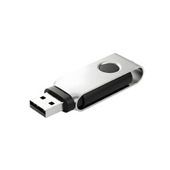 Sleek Silver and Black USB Flash Drive for Digital Data Storage Isolated on White Background
