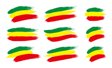 Paint brush stroke background set in green yellow red | Rasta color