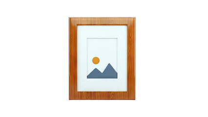 Wooden Picture Frame with Abstract Mountain and Sun Illustration