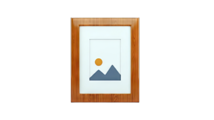 Wooden Picture Frame with Abstract Mountain and Sun Illustration