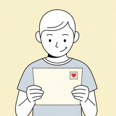 Young man holding a letter with a heart stamp.