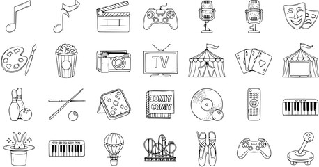 Entertainment and Leisure Icons: Line Art Collection for Media, Games, and Performance © victoria