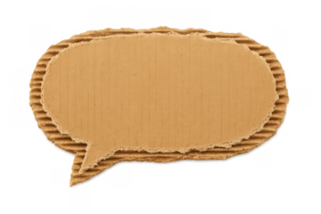 Cardboard speech bubble creating a chat box for message display, torn recycled material on transparent background