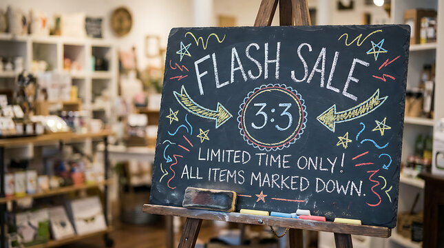 Chalkboard announcing a flash sale with limited time offer.
