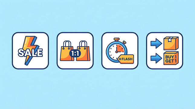 Ecommerce sales and promotion icons set.