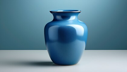 A Smooth Simple Ceramic Vase With A Matte Blue Finish On A Light Colored Background