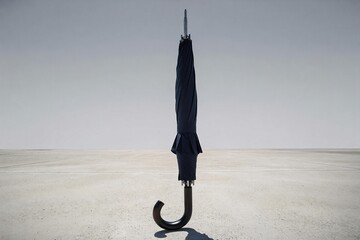 Closed Umbrella Standing Alone on Empty Ground