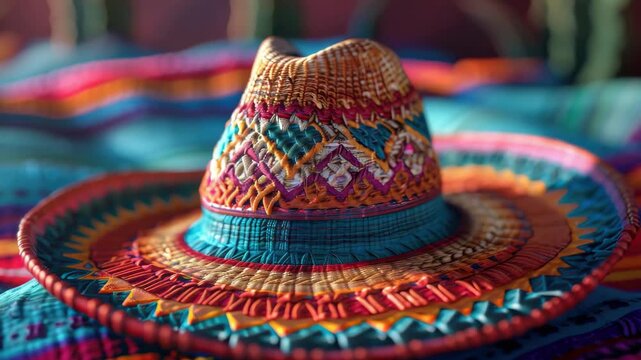 The sombrero hat is a classic symbol of Mexico, known for its wide brim that provides shade from the sun. This particular sombrero features intricate patterns and colors