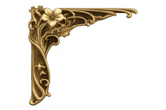 Ornate art nouveau corner frame with gold floral design, elegant decorative vintage border scrollwork - Powered by Adobe