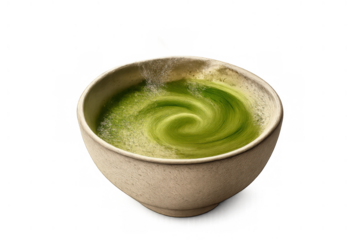 Matcha tea swirling in a traditional japanese chawan, a healthy green drink prepared for a relaxing zen moment
