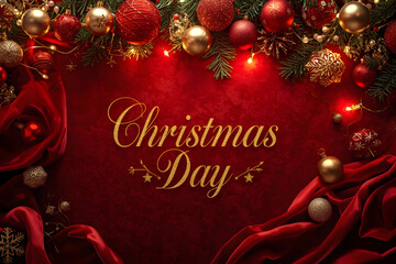Luxury Red Christmas Day Background with Velvet Fabric Frame
