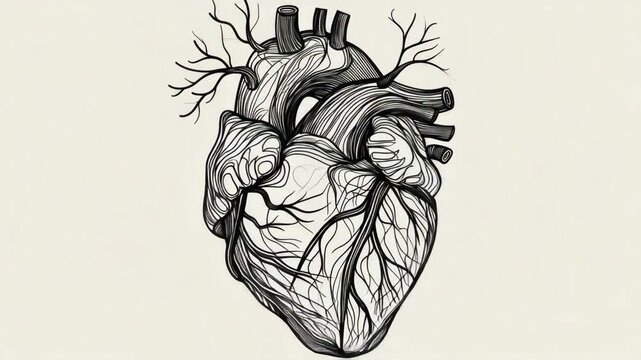 A clean and simple line drawing of a heart with visible internal structure on a plain background. Perfect for designs related to health, love or spirituality.
