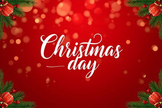 Traditional Red Christmas Day Background with Pine Border