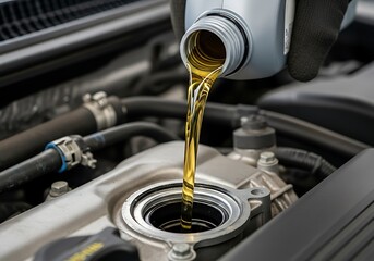 Adding Fresh Oil to Car Engine for Maintenance and Performance.
