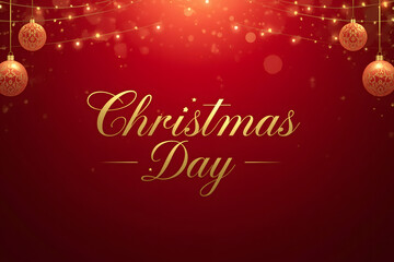 Luxury Red Christmas Day Background with Gold Text & Lights