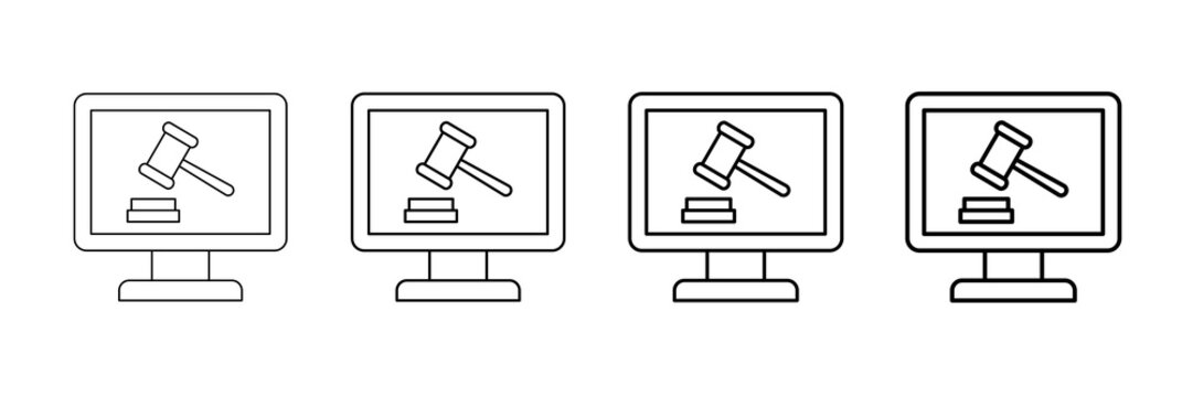 Online Bid Icons Vector Set In Different Stroke Line Style