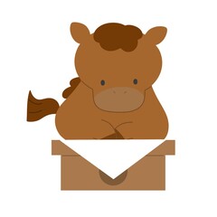 午年イラスト素材｜鏡餅台にちょこん乗り馬