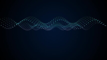 Retro futuristic green grid wave terrain moving on black background Abstract blue digital network wave lines with particles on dark background for science and tech - Powered by Adobe