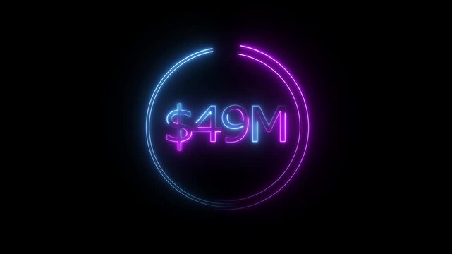 $4 Millions Glowing neon line Letter Icon animation. $4M achievement for business Work, 4M followers and subscribers on black background animation.