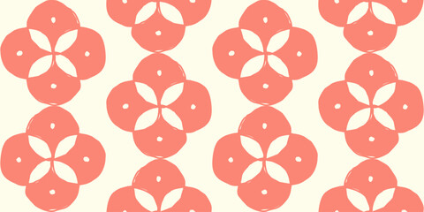 Hand drawn oriental floral seamless pattern with orange flowers on cream