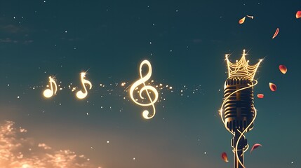 Microphone with crown, dance ball, party, music concert and festival