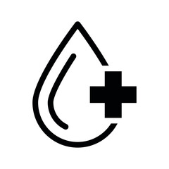 Hematology icon in vector format showing a drop of blood with a medical cross symbol