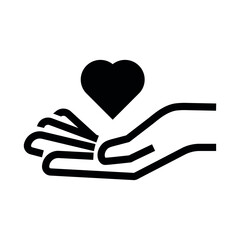 A vector love gesture icon depicting a hand holding a heart symbol representing care and support.